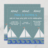 Ahoy Ahoy Ahoy 3 Sailships - Birthday Invitation Kaart (Voorkant / Achterkant)