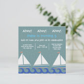 Ahoy Ahoy Ahoy 3 Sailships - Birthday Invitation Kaart (Staand voorkant)