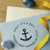 Ahoy. Anchor Nautical Blue Round Baby shower Zelfinktende Stempel