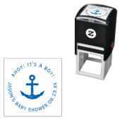 Ahoy. Anchor Nautical Blue Round Baby shower Zelfinktende Stempel (In situ)