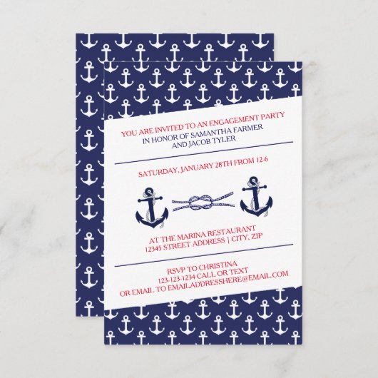 Ahoy Anchors Engagement Party - 3X5 Uitnodiging (Voorkant / Achterkant)