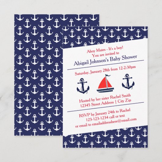 Ahoy Ankers Baby Shower - 3x5 uitnodiging (Voorkant / Achterkant)