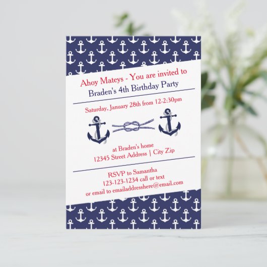 Ahoy Ankers Verjaardagsfeest - 3x5 Uitnodiging (Staand voorkant)