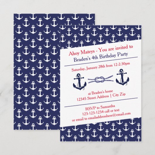 Ahoy Ankers Verjaardagsfeest - 3x5 Uitnodiging (Voorkant / Achterkant)
