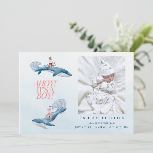 Ahoy Baby Jongen Geboorte Aankondiging (Staand voorkant)