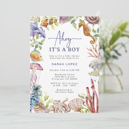 Ahoy Baby shower Invitation Kaart (Staand voorkant)