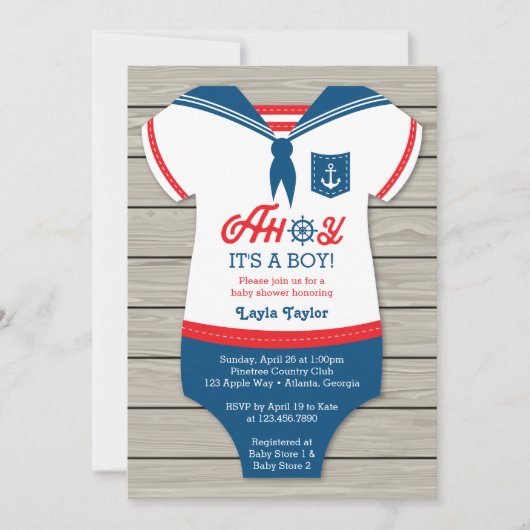 Ahoy Baby shower Invitation, Sailor, Nautical Kaart (Voorkant)