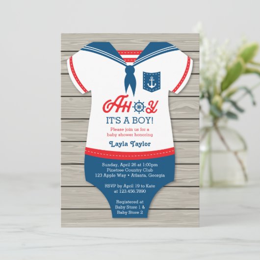 Ahoy Baby shower Invitation, Sailor, Nautical Kaart (Staand voorkant)