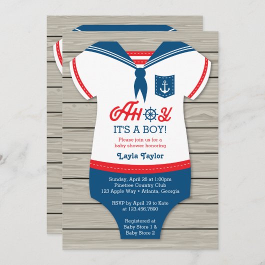 Ahoy Baby shower Invitation, Sailor, Nautical Kaart (Voorkant / Achterkant)