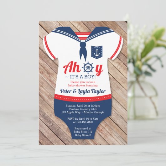 Ahoy Baby shower Invitation, Sailor, Nautical Kaart (Staand voorkant)