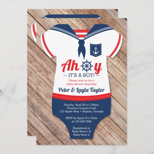 Ahoy Baby shower Invitation, Sailor, Nautical Kaart (Voorkant / Achterkant)