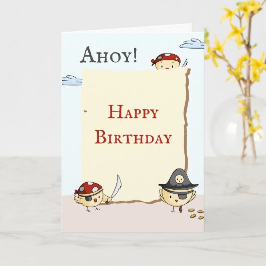 Ahoy Bird Pirate Theme Birthday Greeting Kaart (Gele Bloem)