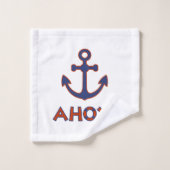 AHOY! Boei + ankerontwerp rood + blauw Bad Handdoek (Wasdoekje)