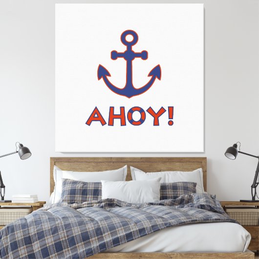 AHOY! Boei + ankerontwerp rood + blauw Canvas Afdruk (Insitu (Slaapkamer))