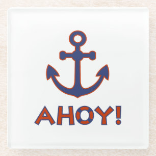 AHOY! Boei + ankerontwerp rood + blauw Glazen Onderzetter
