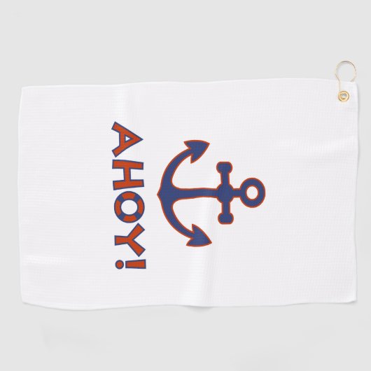 AHOY! Boei + ankerontwerp rood + blauw Golfhanddoek (Horizontaal)