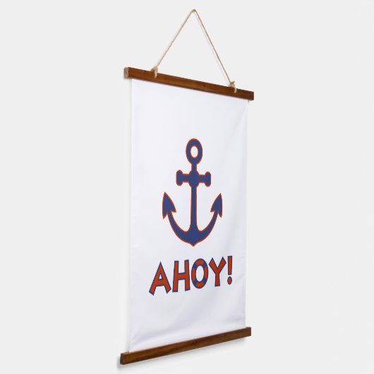 AHOY! Boei + ankerontwerp rood + blauw Hangend Wandkleed (Gebogen)