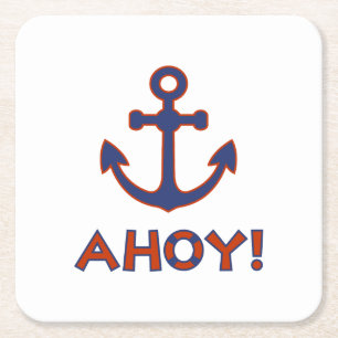 AHOY! Boei + ankerontwerp rood + blauw Kartonnen Onderzetters