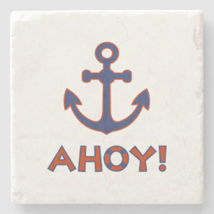 AHOY! Boei + ankerontwerp rood + blauw Stenen Onderzetter