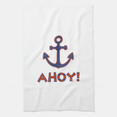 AHOY! Boei + ankerontwerp rood + blauw Theedoek (Verticaal)