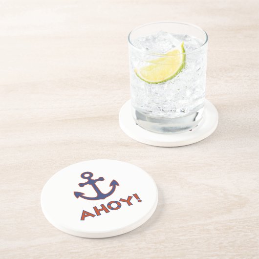 AHOY! Boei + ankerontwerp rood + blauw Zandsteen Onderzetter (Zijkant)