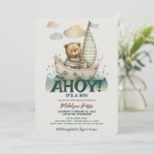 Ahoy Boy Teddy Bear Sailor Boat Zee Baby shower in Kaart (Staand voorkant)