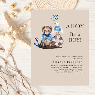 Ahoy boy teddy zeiler beige Baby shower uitnodigin