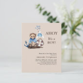 Ahoy boy teddy zeiler beige Baby shower uitnodigin (Staand voorkant)