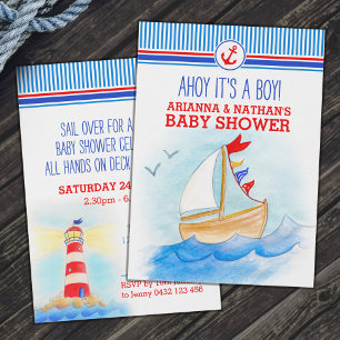 Ahoy boys baby shower boot nautische waterverf kaart