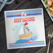 Ahoy boys baby shower boot nautische waterverf servet