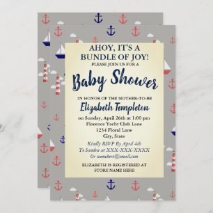 Ahoy Cute Nautical Baby shower Invitation Kaart