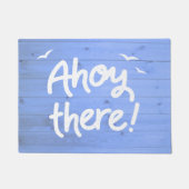 Ahoy Daar Maritime Blue Wood Effect Yacht Deurmat (Voorkant)