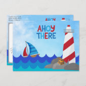 Ahoy Daar Nautical Quote Red White Lighthouse Briefkaart (Voorkant / Achterkant)