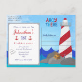 Ahoy Daar Nautical Quote Red White Lighthouse Briefkaart (Achterkant)
