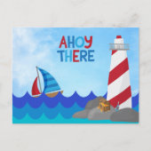 Ahoy Daar Nautical Quote Red White Lighthouse Briefkaart (Voorkant)