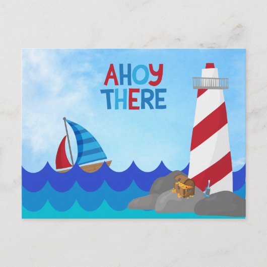 Ahoy Daar Nautical Quote Red White Lighthouse Briefkaart (Voorkant)
