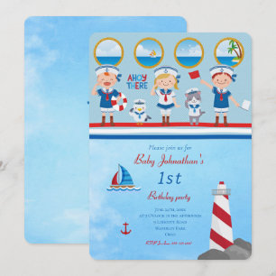 Ahoy Daar Red Blue White Sailors vuurtoren Kaart