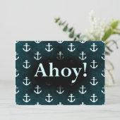Ahoy. Donkerblauw ontwerp van ankerpatroon Kaart (Staand voorkant)