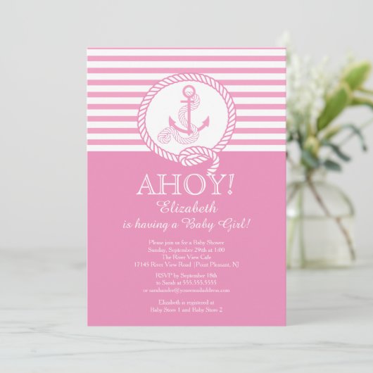 Ahoy! Een meisje nautische meisjes Baby shower uit Kaart (Staand voorkant)