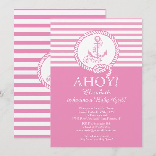 Ahoy! Een meisje nautische meisjes Baby shower uit Kaart (Voorkant / Achterkant)