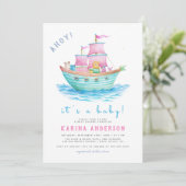 Ahoy Het is een Baby schip Dieren Zeilboot Baby sh Kaart (Staand voorkant)