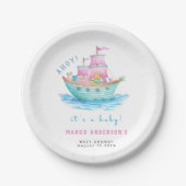 Ahoy Het is een Baby schip Dieren Zeilboot Baby sh Papieren Bordje (Voorkant)