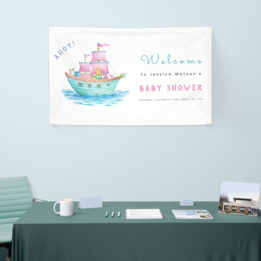Ahoy Het is een Baby schip Dieren Zeilboot Baby sh Spandoek (Beurs)