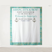 Ahoy Het is een Baby shower Blue Ocean Nautical Wandkleed (Voorkant)