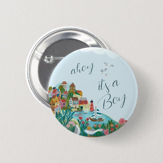 Ahoy, het is een baby shower feest ronde button 5,7 cm (Voorkant /achterkant)
