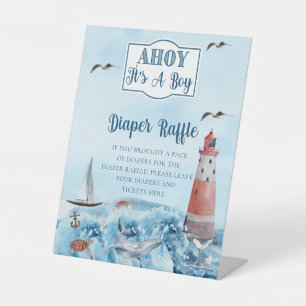 Ahoy Het is een Baby shower-luierspoeling. Reclamebord Met Voetstuk