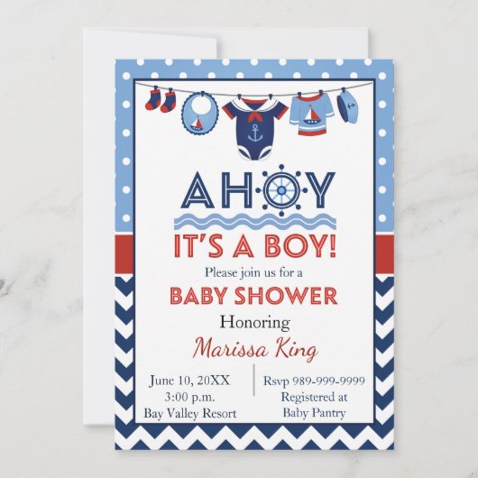 Ahoy Het is een Baby shower-uitnodiging. Kaart (Voorkant)