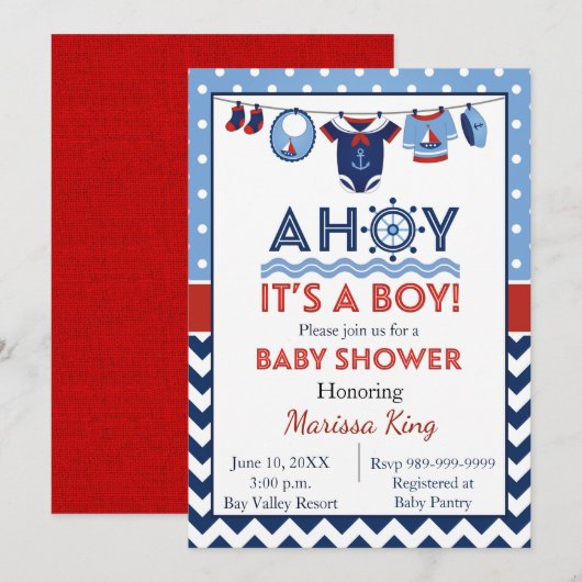Ahoy Het is een Baby shower-uitnodiging. Kaart (Voorkant / Achterkant)