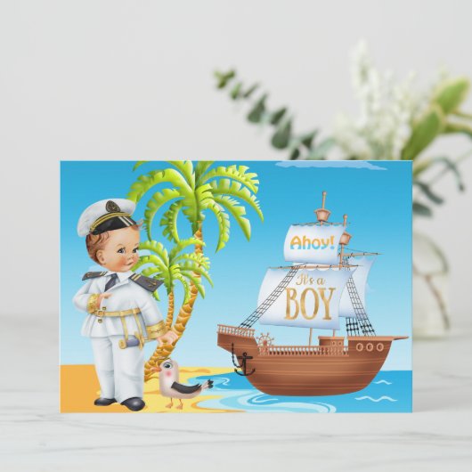 Ahoy Het is een Baby shower-uitnodiging. Kaart (Staand voorkant)