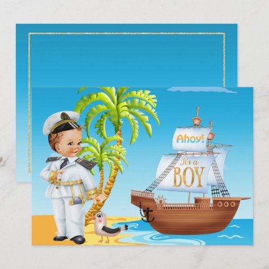 Ahoy Het is een Baby shower-uitnodiging. Kaart (Voorkant / Achterkant)